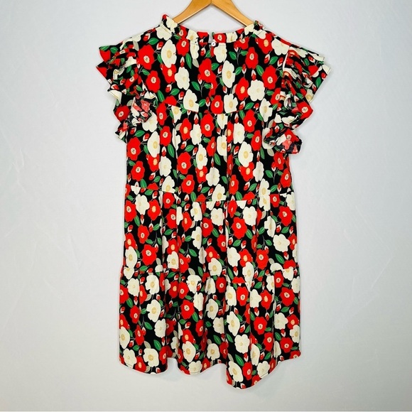 Jodifl Dark Floral Ruffle Sleeve Tiered Dress. Size Large. - Picture 3 of 12